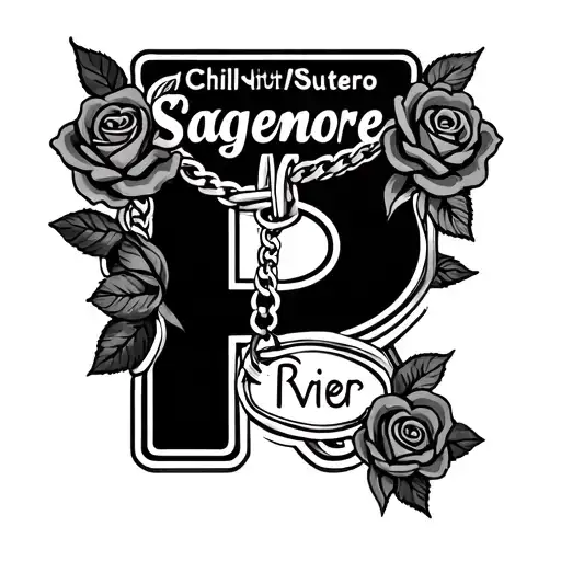 street sign saying sagemore/sutro intertwined. Chill P with roses. necklace with the name river tattoo design idea