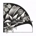 sydney opera house surrounded by aboriginal flowers tattoo design idea