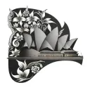 sydney opera house surrounded by aboriginal flowers tattoo design idea