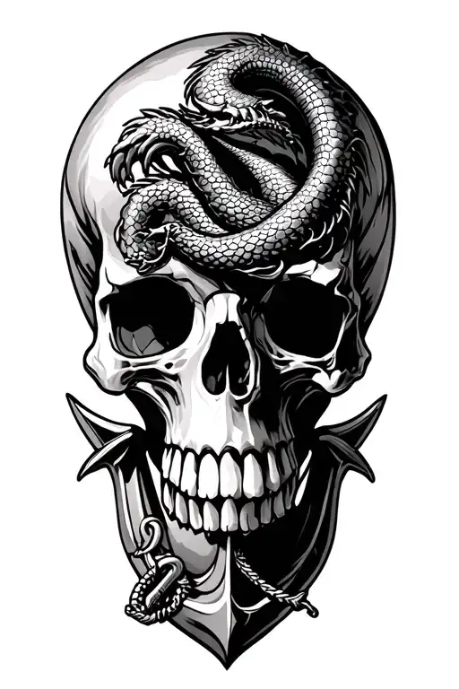 ship sea serpent anchor skull tattoo design idea