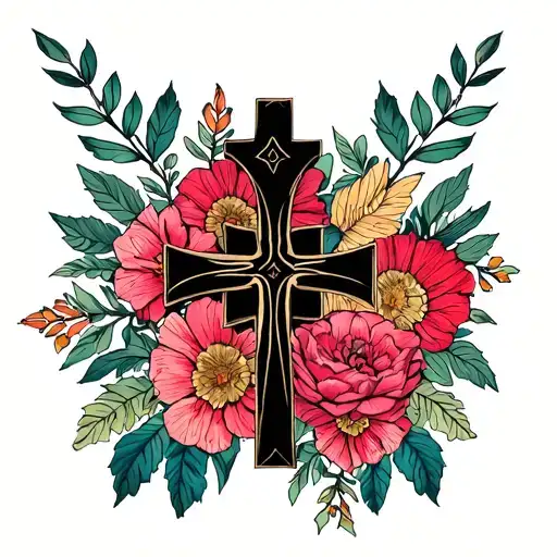 Floral Cross tattoo design idea