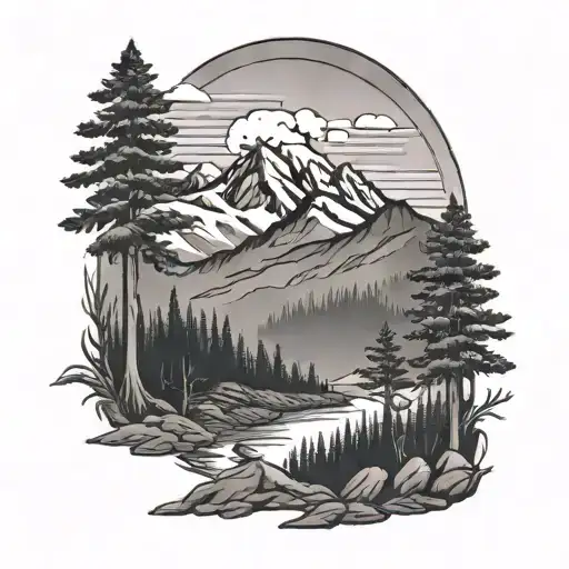 mt heyburn idaho mountains and trees framed traditional tattoo design idea