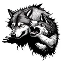 two wolves fighting for control tattoo design idea