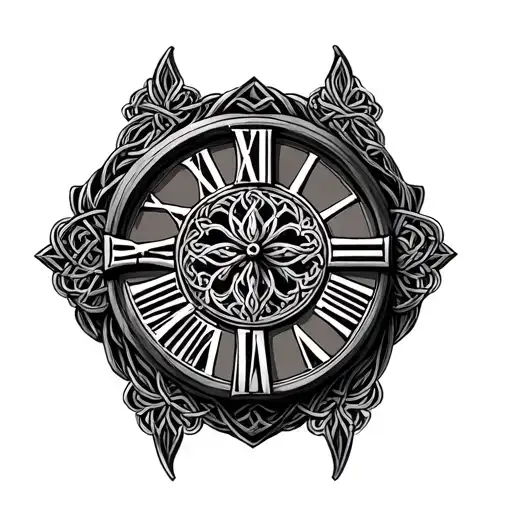 celtic cross clock tattoo design idea