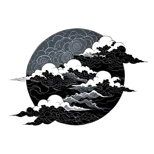 japanese marble mixed with Japanese style clouds tattoo design idea