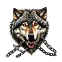 three wolves breaking chain realistic tattoo design idea