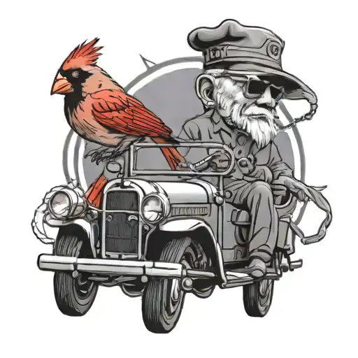Vietnam veteran, red cardinal, classic fords, grandpa tattoo design idea