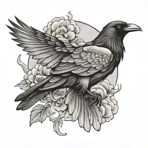 Japanese Raven tattoo design idea