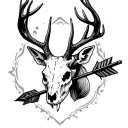 deer skull and arrow going tattoo design idea