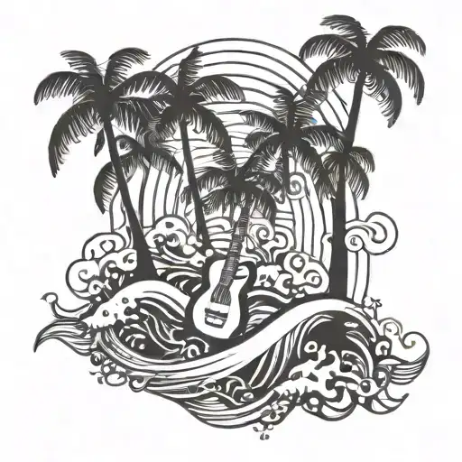 music palm trees and waves tattoo design idea