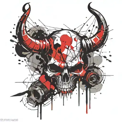 devil horns and skulls facing away tattoo design idea
