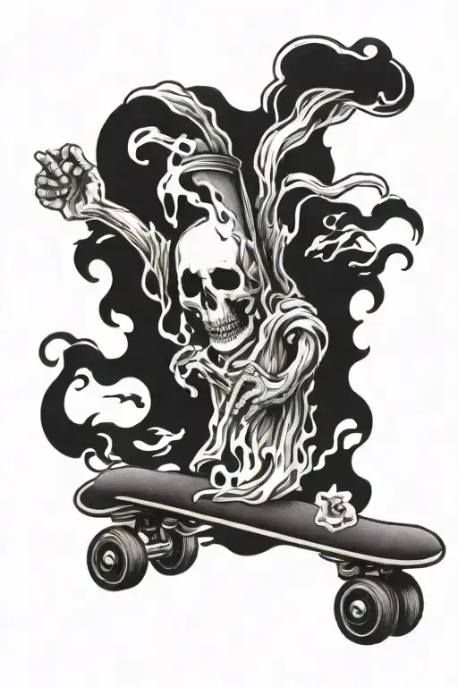 Ghost skateboard cigarette burning black tattoo design idea