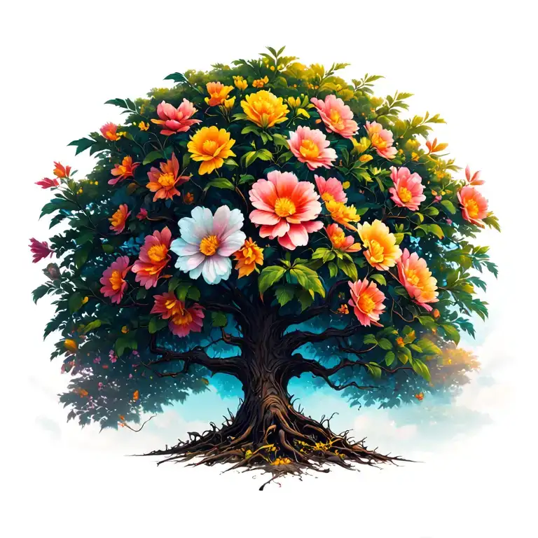 tree with flowers blooming tattoo design idea