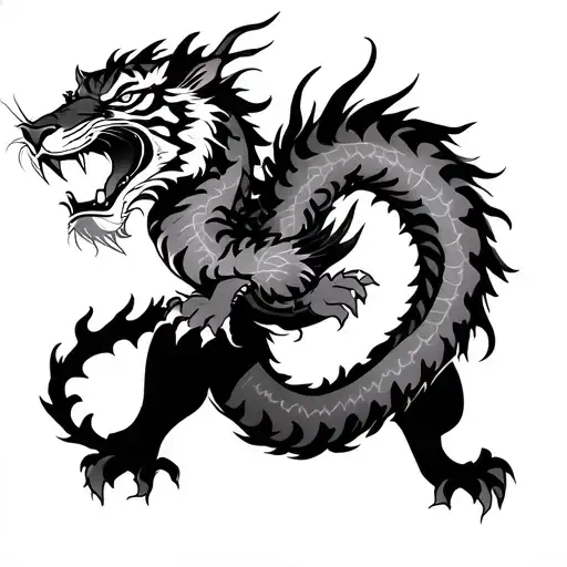 Asian dragon fighting tiger tattoo design idea