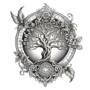 tree of life, phoenix and seven chakras tattoo design idea