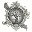 tree of life, phoenix and seven chakras tattoo design idea