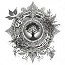 tree of life, phoenix and seven chakras tattoo design idea