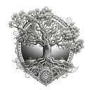 tree of life, phoenix and seven chakras tattoo design idea