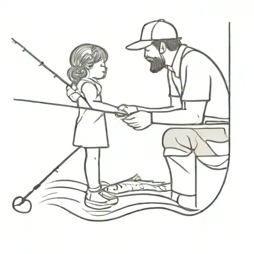 dad and daughter fishing on dock tattoo design idea