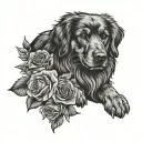 duck toller dog paw with roses tattoo design idea