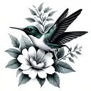 small black hummingbird over flower cryberrelism Cosmo flowers  tattoo design idea