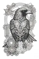 A Nordic-style tattoo featuring intricate crow patterns intertwined with circuit boards and PCB designs tattoo design idea