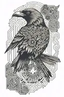 A Nordic-style tattoo featuring intricate crow patterns intertwined with circuit boards and PCB designs tattoo design idea