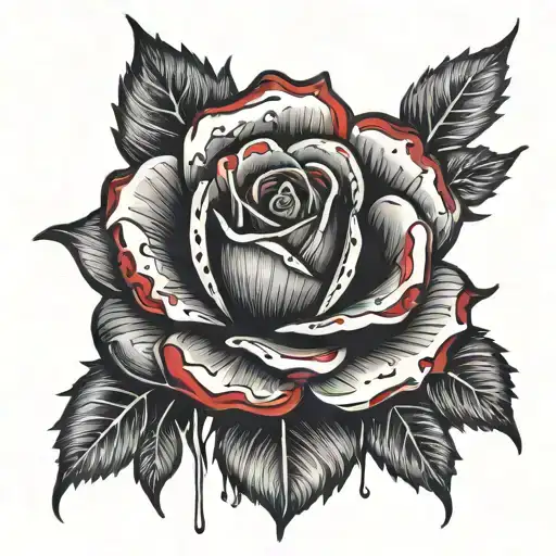black rose with degraded of red and blood dripping tattoo design idea