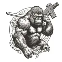 silverback gorilla with a weapon above his head tattoo design idea