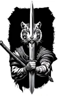 Tiger, cross, spartan warrior holding sword tattoo design idea