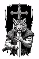 Tiger, cross, spartan warrior holding sword tattoo design idea