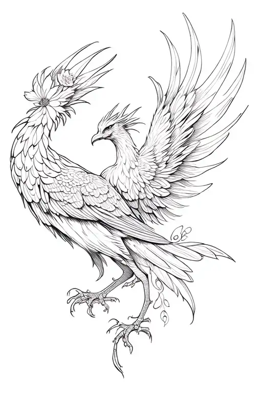 Gothic floral Phoenix tattoo design idea