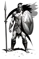 a realistic Spartan full body with spear and shield  tattoo design idea
