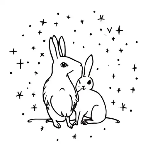 A storke and a rabbit surrounded by stars tattoo design idea