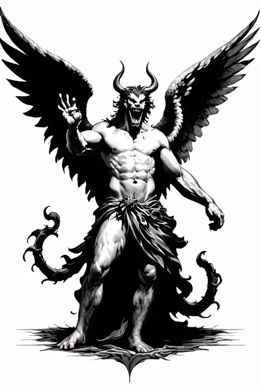 angel Gabriel fighting demon tattoo design idea