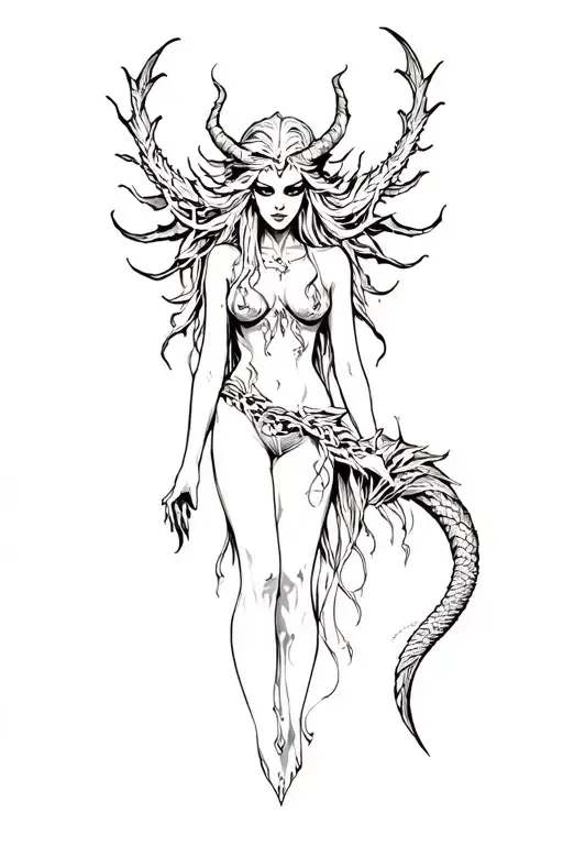 demonic siren evil beautiful tattoo design idea