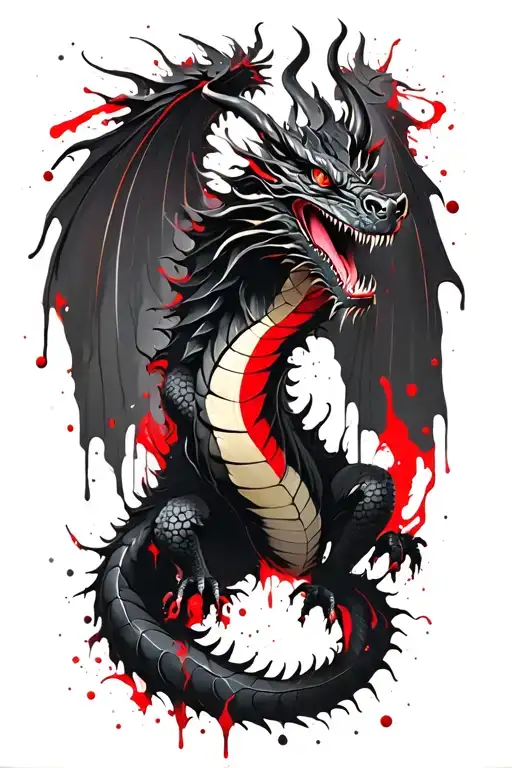 black dragon full body shaped like tattoo design idea
