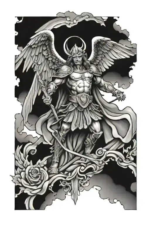 st. michael archangel slaying satin tattoo design idea