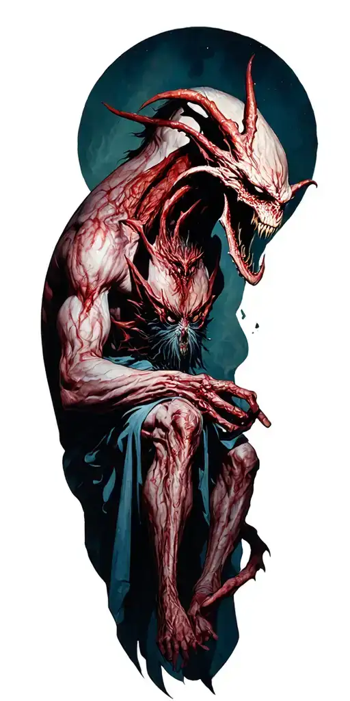 demons trapped in a cathedral realism tattoo design idea