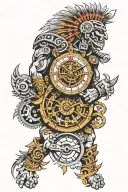 aztec warrior clock mechanism intertwined tattoo design idea
