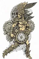 aztec warrior clock mechanism intertwined tattoo design idea