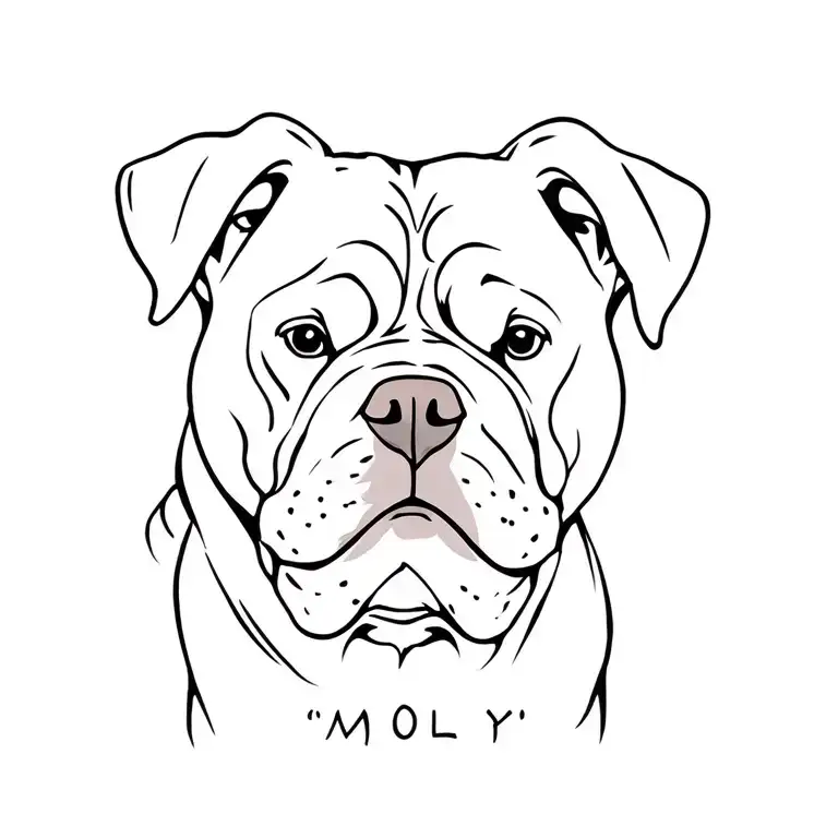 "Molly" American bulldog memorial tattoo design incorporating symbols tattoo design idea