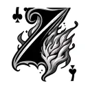 A poker card, 7 of heart with the bottom of the card that takes fire and each heart of the tear card tattoo design idea