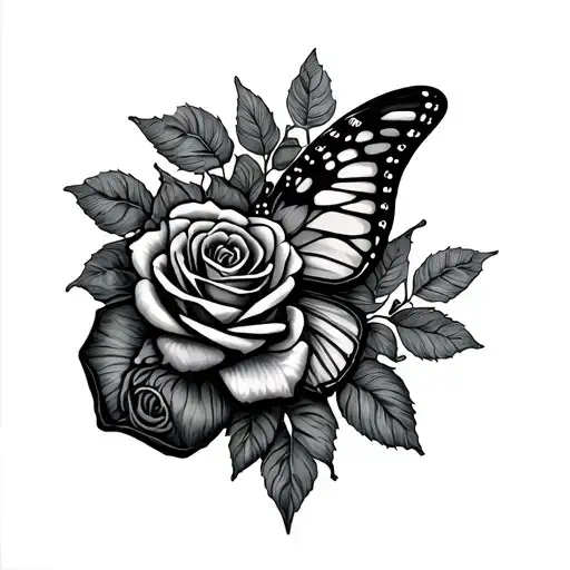 .army dog tag gun  butterfly rose tattoo design idea