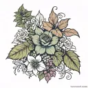 tobacco flower, rose, lily, concord grape leaves, parsley  tattoo design idea