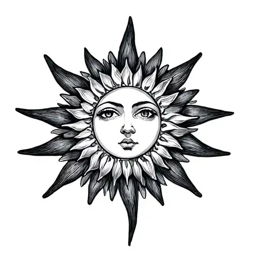 dainty fine line sun with 6 rays tattoo design idea