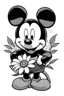 mickey mouse holding a single flower tattoo design idea