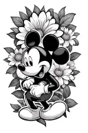 mickey mouse holding a single flower tattoo design idea