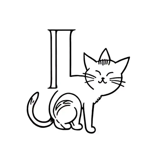 cat with a tail that's the letter L tattoo design idea