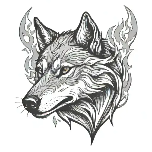 wolf and heart with flames tattoo design idea